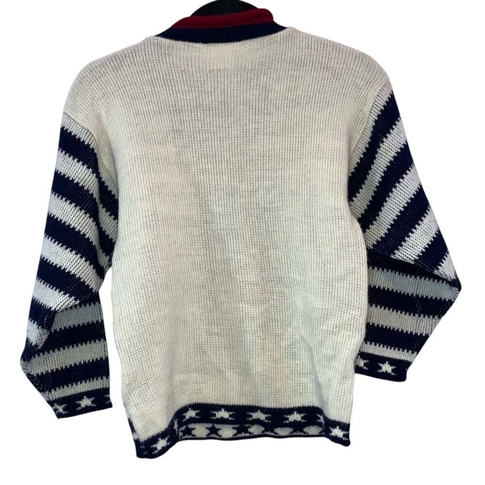 Vintage 90s Teddy Bear Americana Sweater Made USA Novelty Knit Medium - Picture 2 of 4